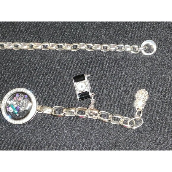 Origami Owl Chunky Silver Living Locket Charm Bracelet Set With Pave-Encrusted L - Picture 7 of 8